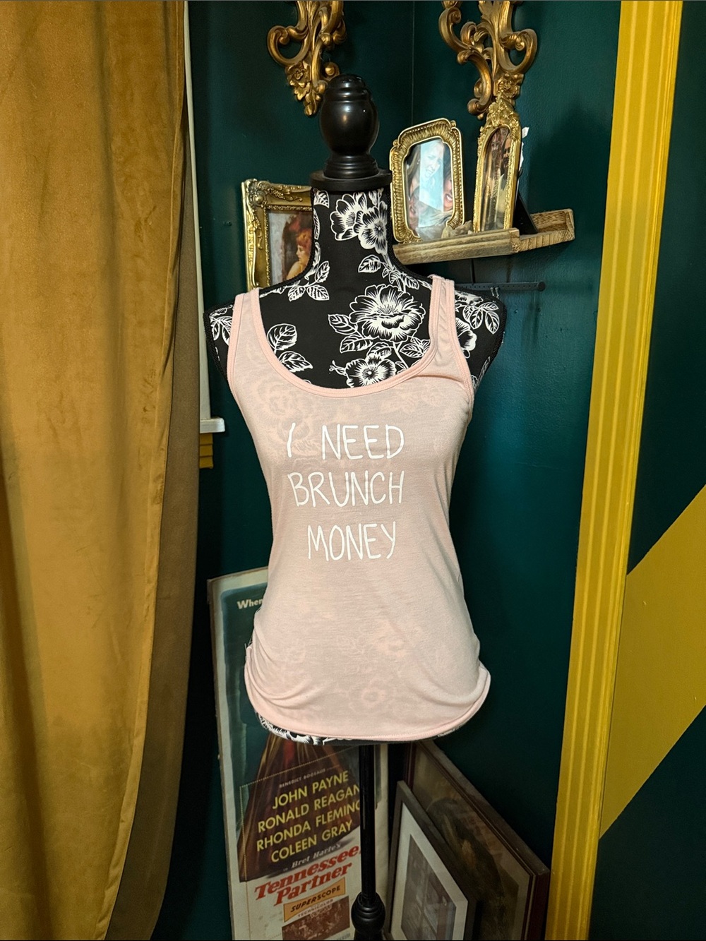 Women's Pink Graphic Tank Top - "I Need Brunch Money"
